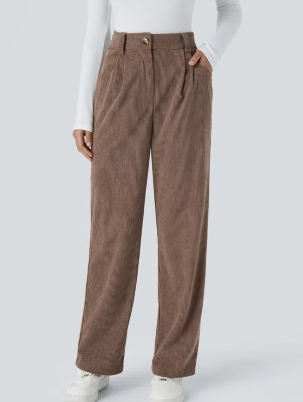 HALARA Wide-Leg Corduroy Pants in Brown
